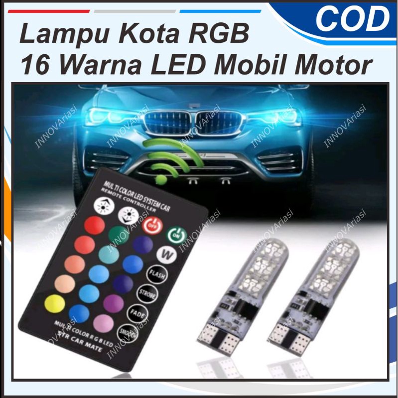 LAMPU KOTA SENJA RGB REMOTE PELANGI WARNA WARNI T10 LED 16 WARNA PLAT NOMOR KABIN MOTOR MOBIL VARIO 