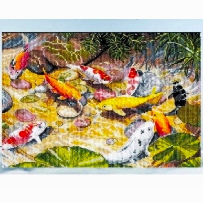 TERMURAH paket kristik ikan koi 9 fishes full cross stitch 14ct