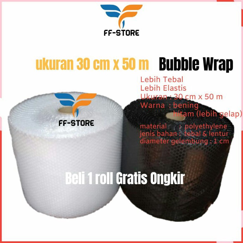 

[KODE PRODUK IAMIU9170] [50Mx30CM] Bubble Wrap Hitam Bening Roll 30 cm x 50 m Tebal Premium Ekonomis Murah Gosend Grab Bandung