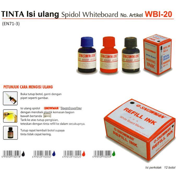 

Refill Tinta Spidol Papan Tulis Whiteboard Snowman WBI - 20