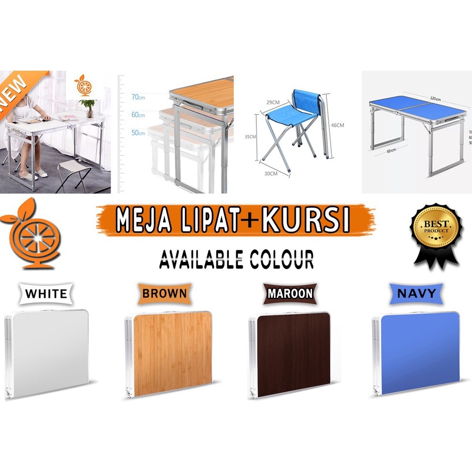 idb0B5n Meja Lipat + Kursi Meja Portable Kaki Kotak Meja Meja Portable Kaki Bulat Koper Meja Belajar