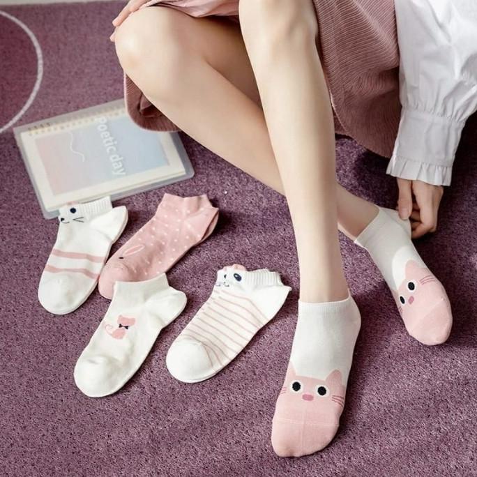 KAOS KAKI WANITA PENDEK KOREA TERBARU - PINK POLKADOT