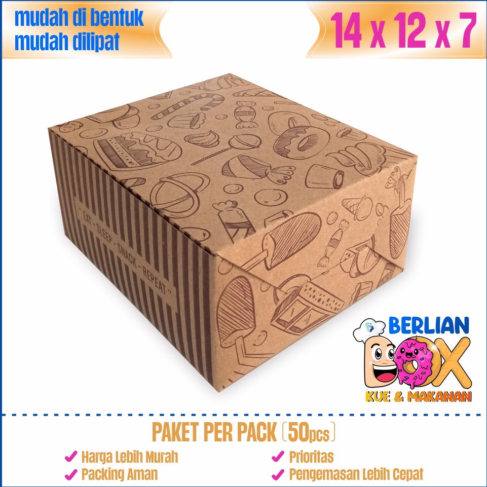 

Terlaku... Dus Kue Bahan Kraft 12x14 cm Dus Snack Craft Tempat Snack Isi 50 9JD
