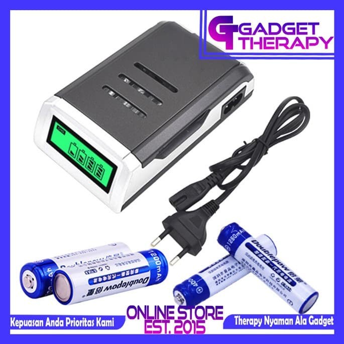 Ready Taffware Fast Charger Casan + 4 Baterai AA AAA Rechargeable Doublepow