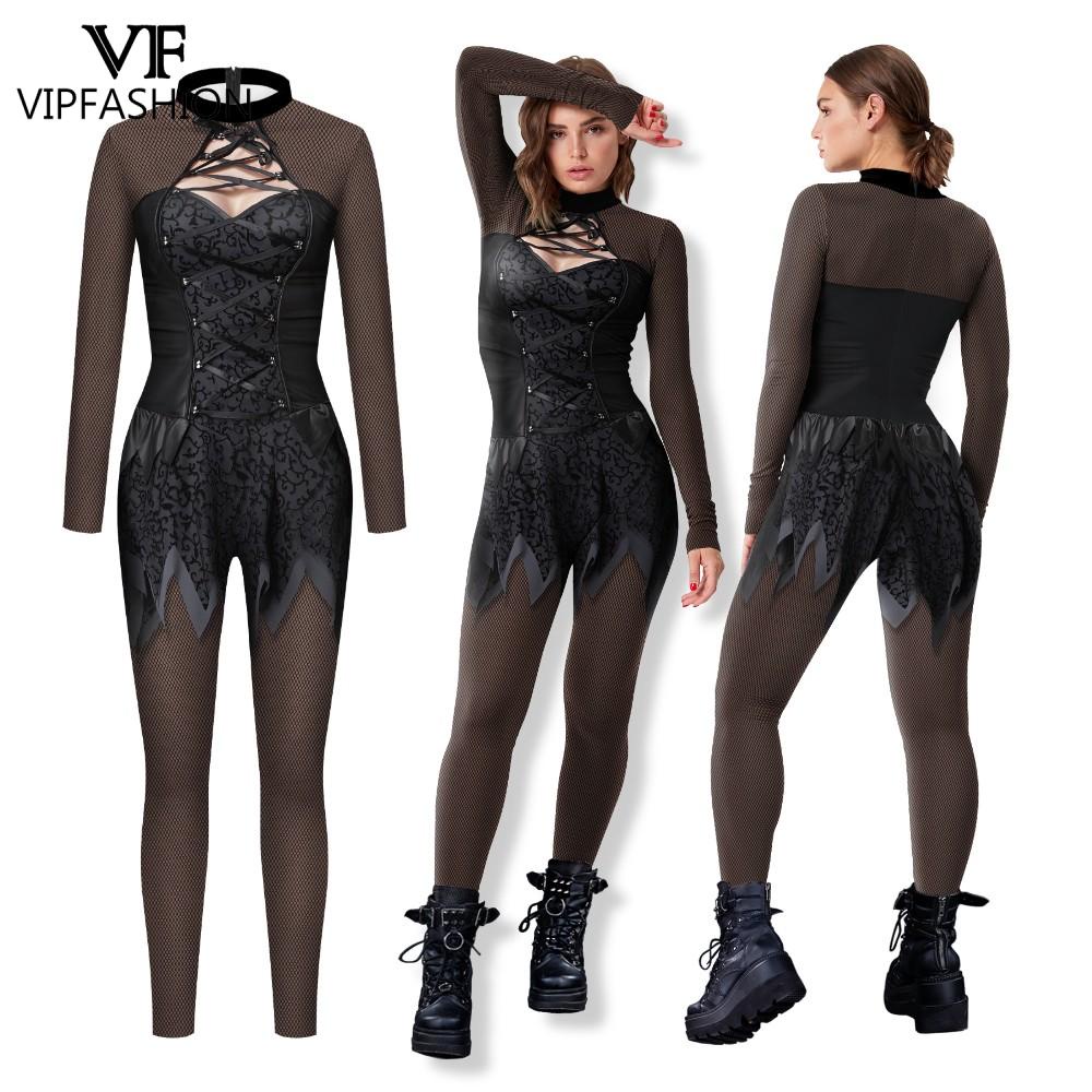 VIPFASHION Girls Gothic Costume Woman Party Jumpsuit Sexy Zentai Bodysuit 12% Spandex Carnival Outfi