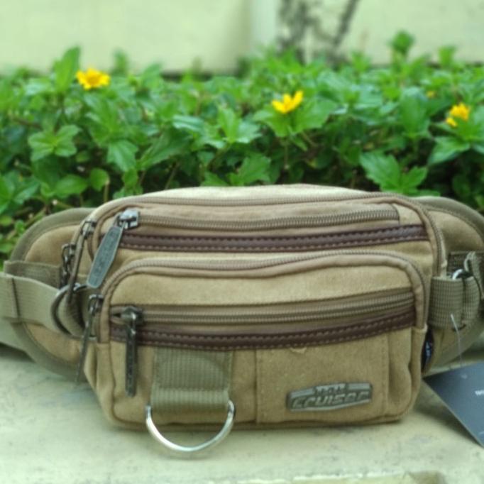 TAS PINGGANG PRIA BANYAK RUANG KAIN KANVAS IMPORT TERLARIS SIZE KECIL
