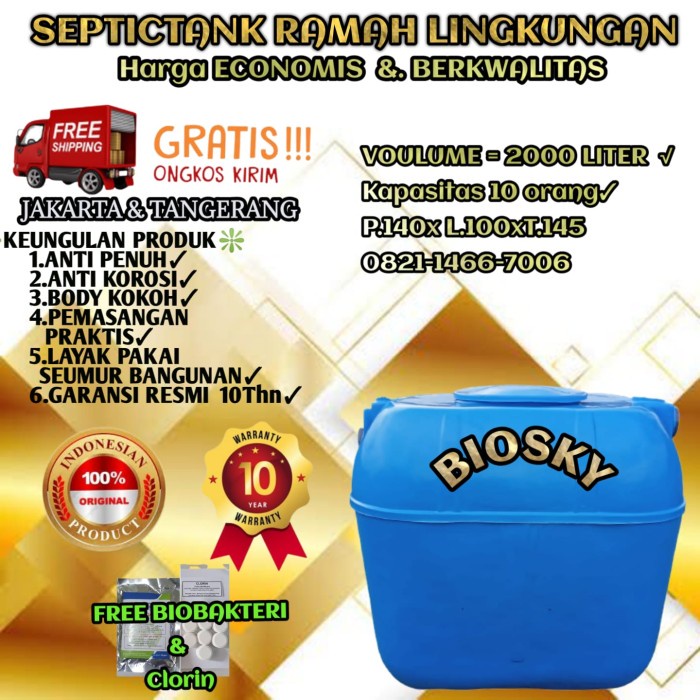 Terlaris Septic Tank Biotech Biofill Biotaff Biomas Biochan Biorich 2000Liter