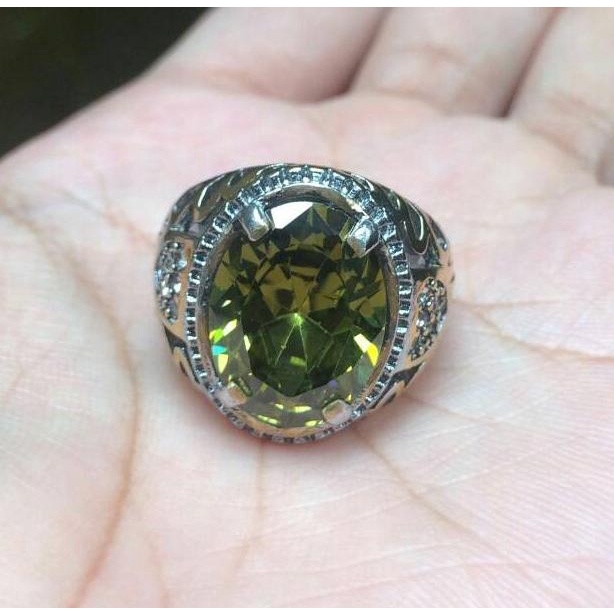 :>:>:>:>] Cincin Titanium Batu Akik Permata Peridot Size Kecil Kantoran