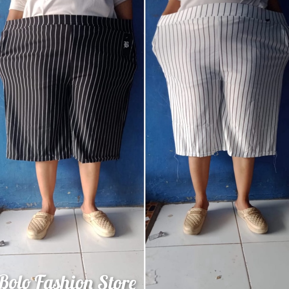 [Terkece Se-RI] XXXL | Kulot Pendek Super Jumbo BB 100kg+ Motif Salur Hitam Putih Tebal Terbaru | Bi
