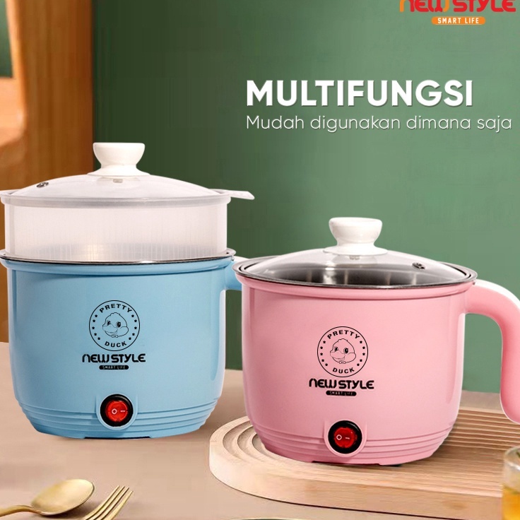 Dijamin Ori>/ Newstyle Panci Listrik Serbaguna Y05 Panci Elektrik Low Watt Portable Free Kukusan