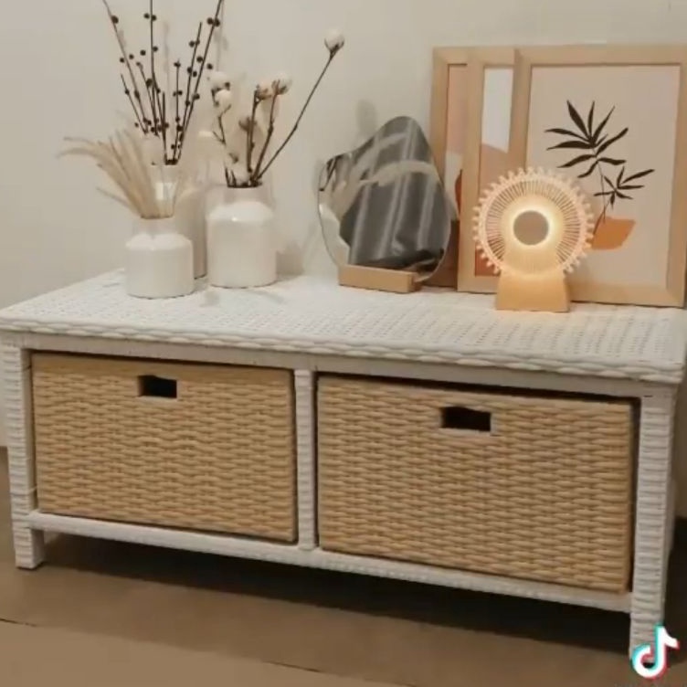 Belanja sekarang meja tv lemari laci penyimpanan 2 rak rotan sintetis lesehan