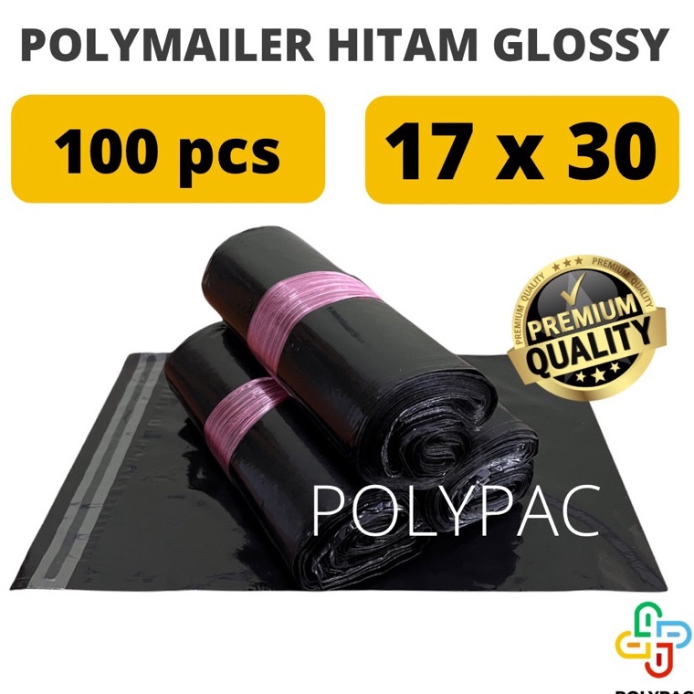 

Polymailer PE HITAM GLOSSY [17x30] isi 100 pcs - Polymailer Hitam Premium r7zt9