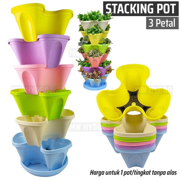 8.8 Pot Bunga Susun Tingkat, Stacking Flower Pot, 3 Petal