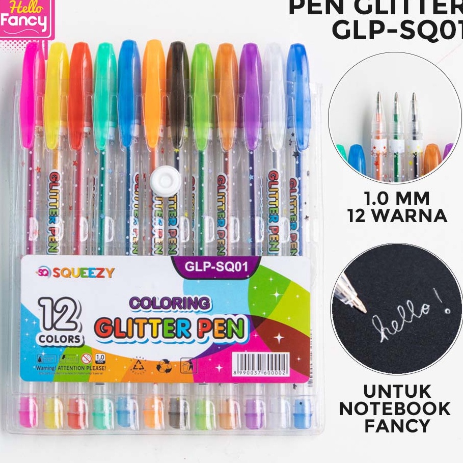 

❤[PROMO ⚡ALE!!!]❤ PEN GLITTER WARNA-WARNI 1.0mm / Pulpen gel | Pena Gel Warna | Gell Pen Glitter 12W GLP-SQ01