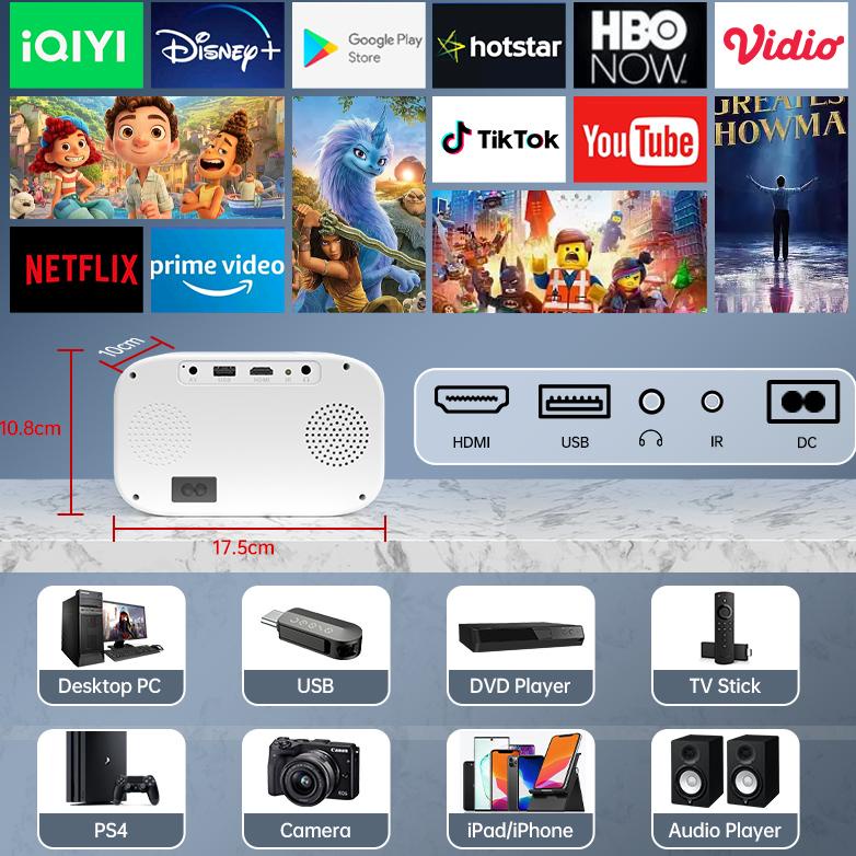 ASE759 QIAOLET Proyektor hp 6500 Lumens  C500 Airplay Proyektor Mini Bluetooth 5G Wifi Mendukung Net