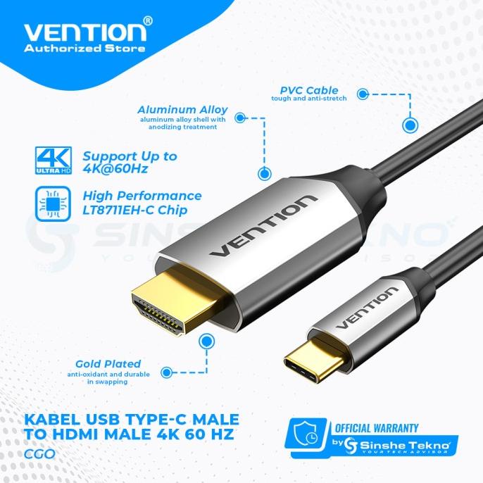 Vention Kabel Usb Type C to Hdmi Netflix HDCP Certified Thunderbolt