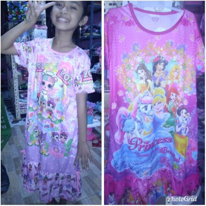 :=:=:=:=] dress daster anak baju harian karakter barbie princess lol pony