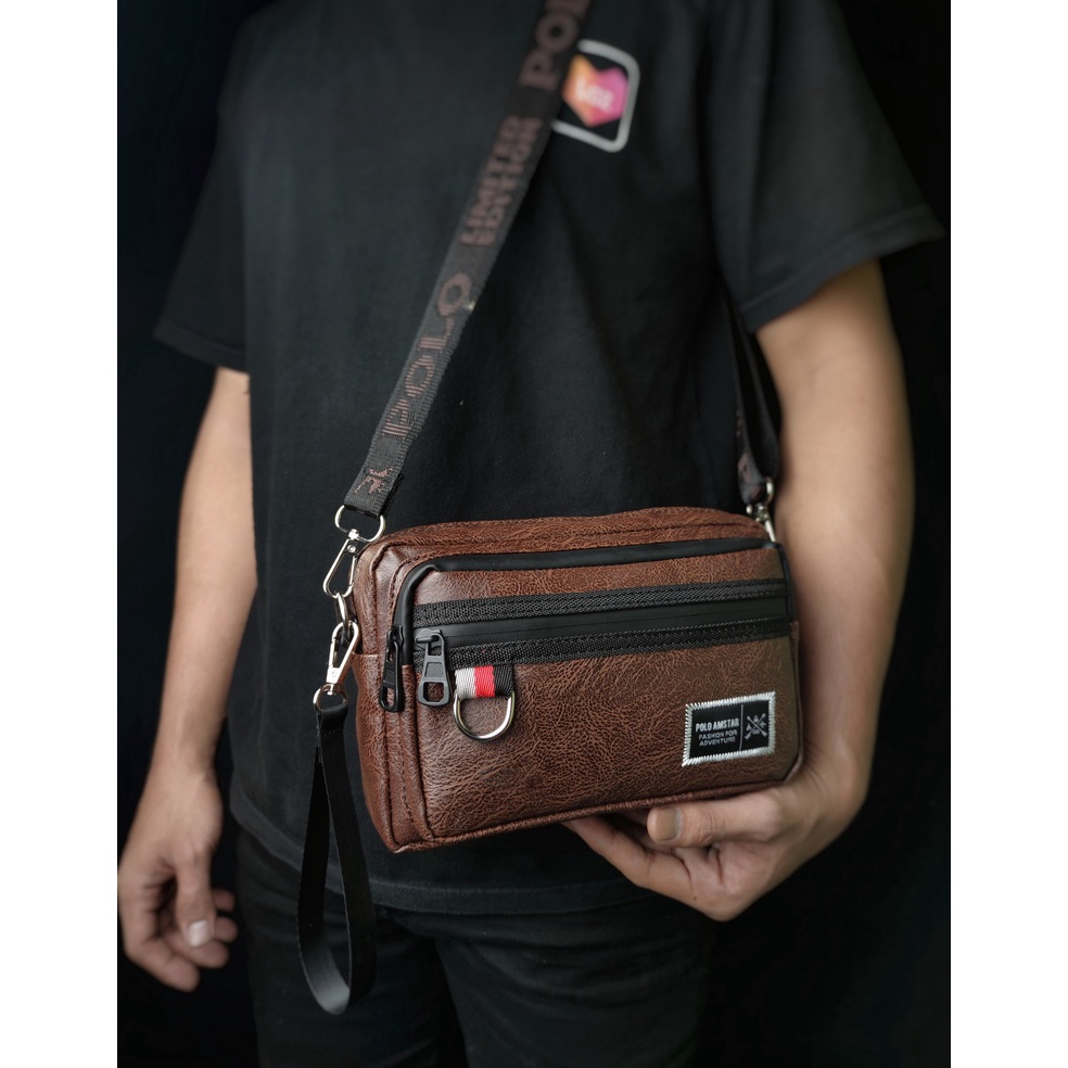 OLKJ-70 Tas Selempang Dompet tas kulit PULeather Waterproof Original Polo Amstar Hand Bag Clutch Bag