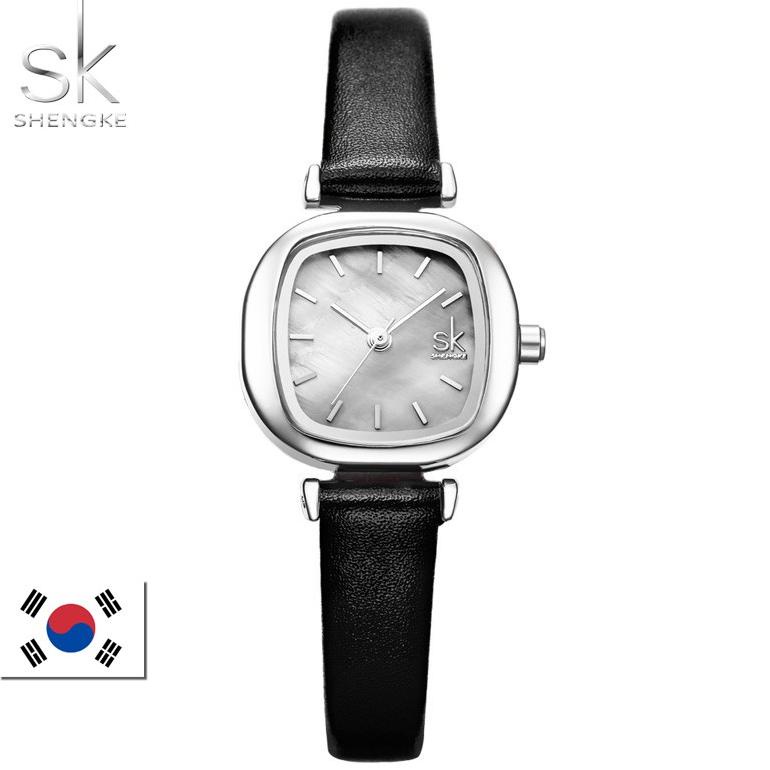 BEST SELLER SHENGKE 8052 Jam Tangan Wanita Analog Tali Kulit Pearl Shell Korean Design CURRENOS TERP