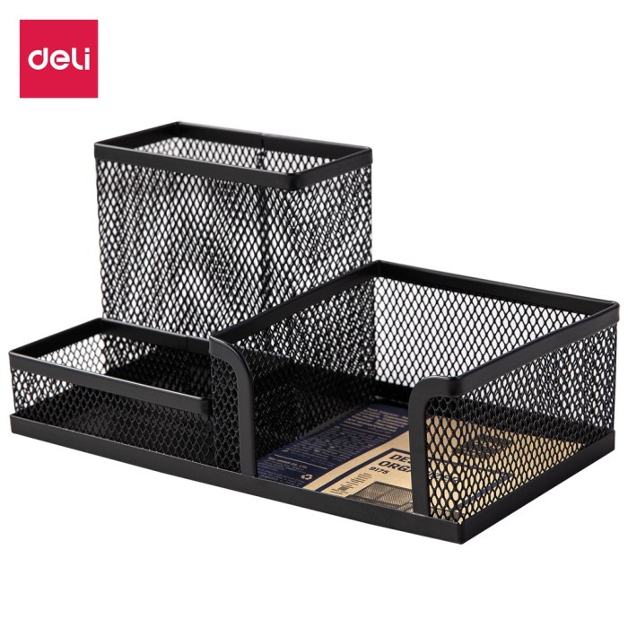 

Bestseller Deli Tempat Alat Tulis 3 Sekat Bahan Besi Desk Organizer Kotak E9175