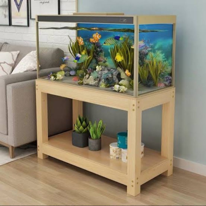 Best Seller Meja Akuarium Minimalis 2Susun Kayu Jati Belanda