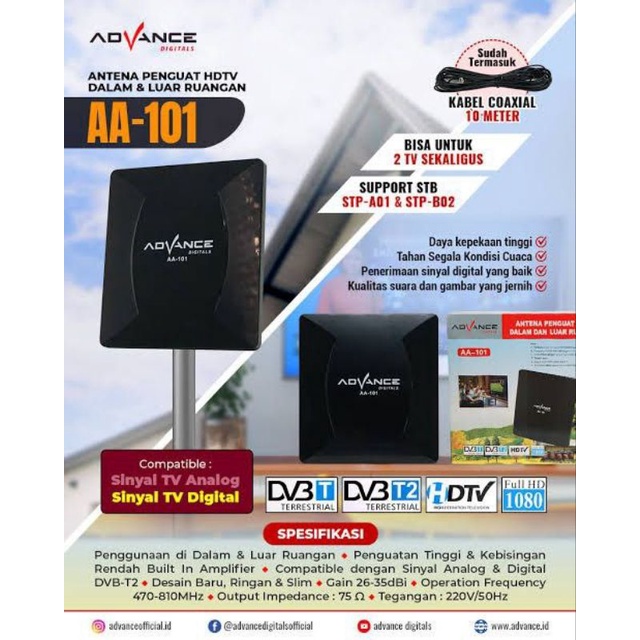 Advance Digital Analog Antena TV (AA-101) Antena Indoor & Outdoor STB