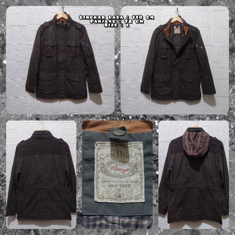 Jaket Parka Vintage Tebal Warna Abu² Tua Kehijauan Merk Carte Blanche Second Original.