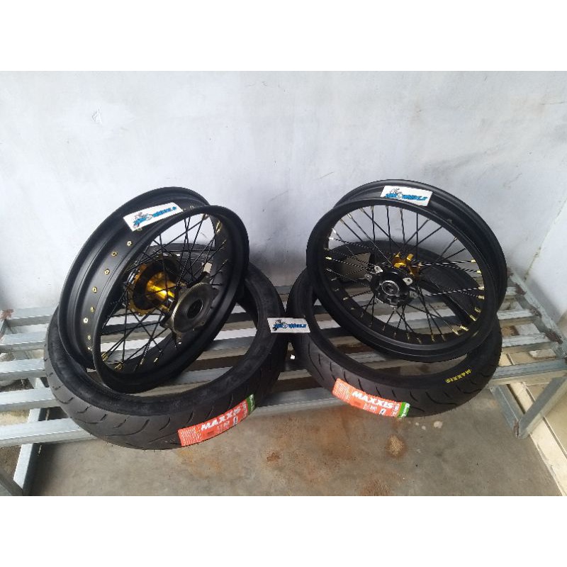 WHEELSET VELG RODA SUPERMOTO HONDA CRF 150 RING 17 PAKET BAN MAXXIS 120/70 140/70