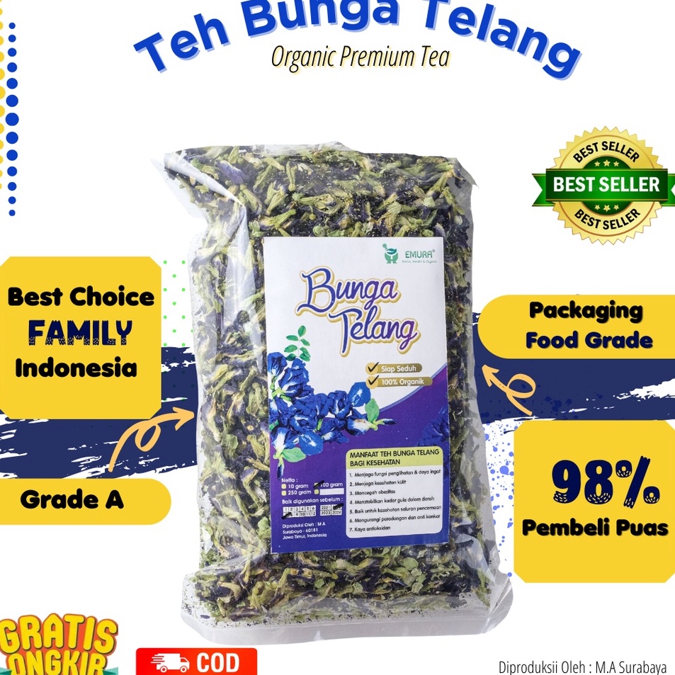 

codeUu1U5 Bunga telang organik 100 Gr/Teh Telang Kering/Teh Biru/Butterfly Pea / Teh Bunga Telang Kering