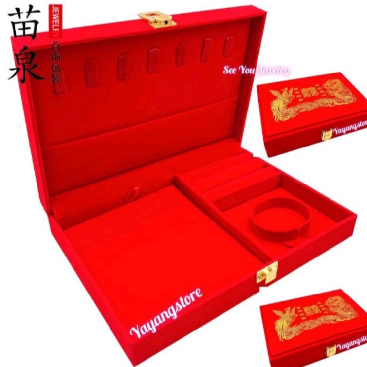 ★★★ NJe Kotak Perhiasan - Box Perhiasan Set storage Seserahan Sangjit Merah Naga Burung Phoenix Lamaran Tunangan Nikah Seserahan ❂ ★★★★