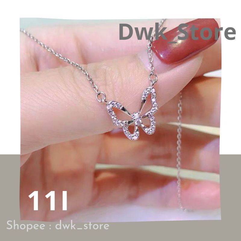 Kalung Kupu Kupu Rantai Silver / Kalung Kupu Perak Wanita / Woman Butterfly Necklace / Kalung Pesta 
