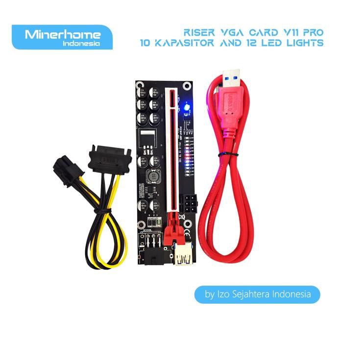 Pcie Riser Versi 11 Pro V011 10 Kapasitor 12 Led Lights
