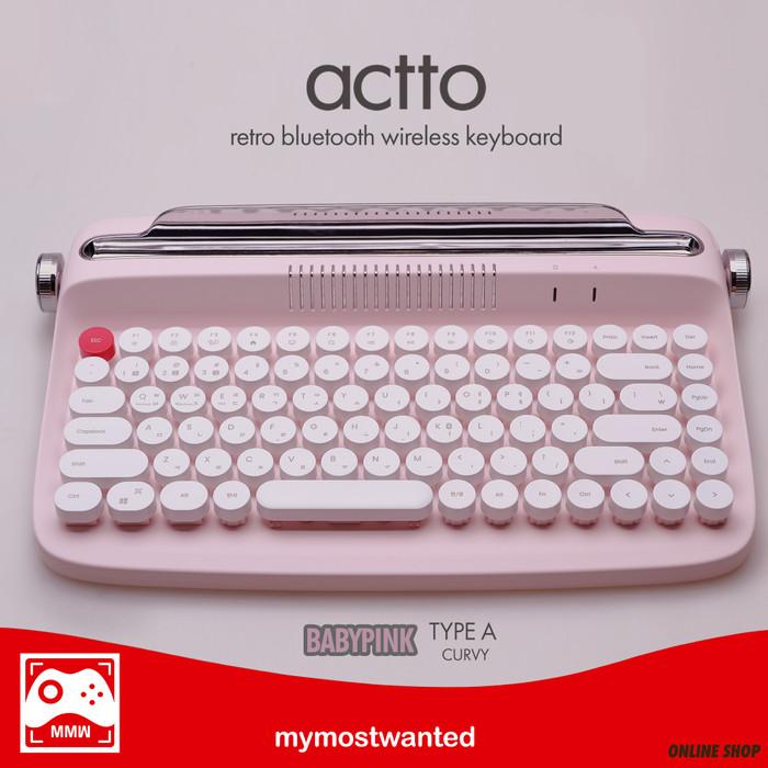 Actto Keyboard Bluetooth Wireless Keyboard Retro Typewriter Pink
