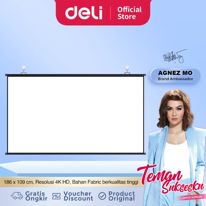 Terlaris Deli Automatic Screen Proyektor / Layar Proyektor Otomatis 213Cm 50446