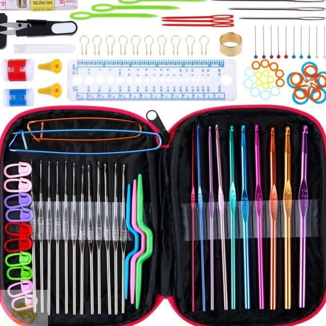 populer] 90PCS/ SET ALAT RAJUT JARUM RAJUT ALAT JAHIT BENANG CROCHET HAKPEN
