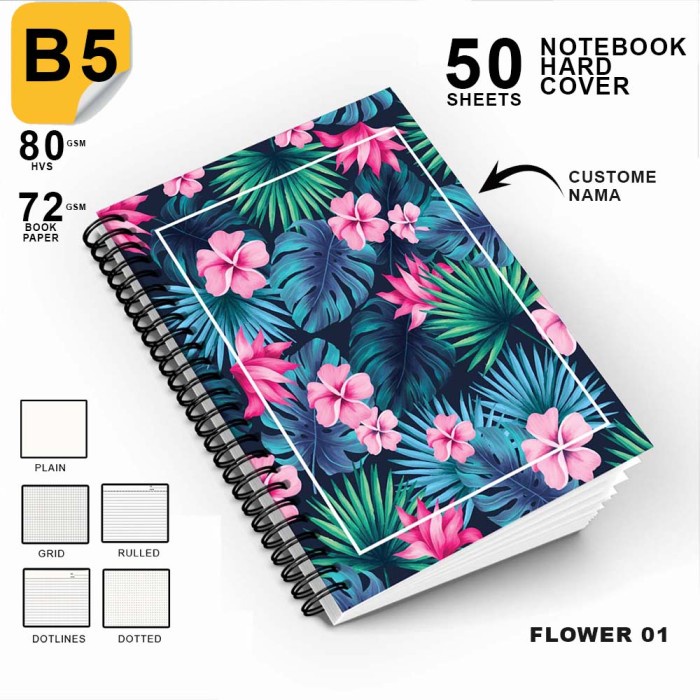 

Notebook B5 Spiral Kawat/Motif Flower 1-Hardcover/Jurnal/Buku Catatan