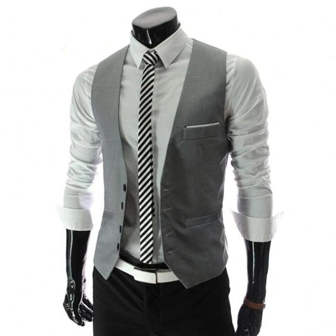 Setelan Rompi Jas Pria Katun Biru Dongker ROM 477