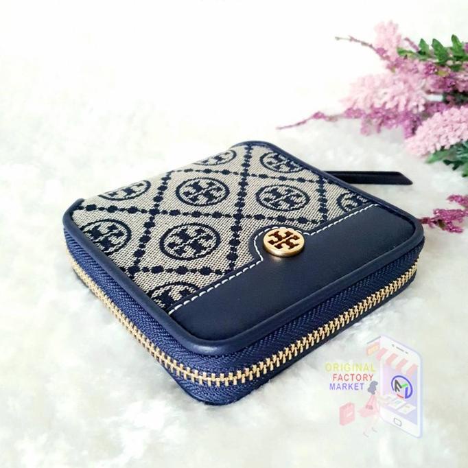 DOMPET TORY BURCH 79381 MONOGRAM JACQUARD BIFOLD WALLET NAVY ORIGINAL