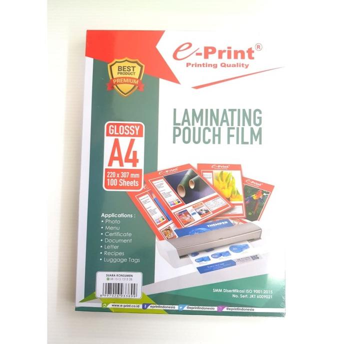 

Plastik Laminating A4 Film Pouch e-Print Isi 100 Lembar