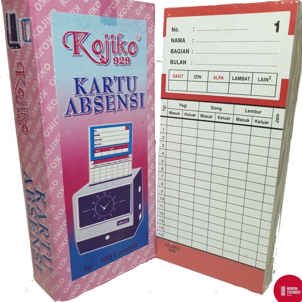 

100 (100 Lembar)Kartu/Kertas Absen/Absensi Tebal Kojiko 929 Box/Dus PINK Promo ╯▔〔