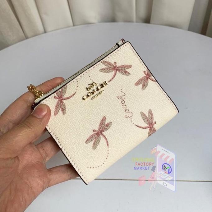 Dompet COACH Snap Small Wallet Card With Dragonfly Print ORIGINAL