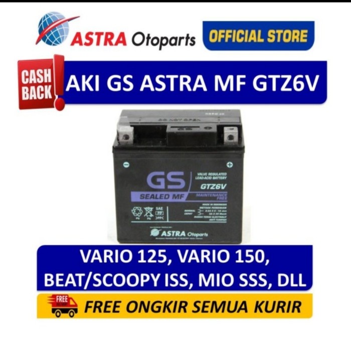 Aki Gs, Accu Gs Astra, Gtz6V, Gtz-6V,Gtz6-V, Gt-Z6V (Grab/Gosend)