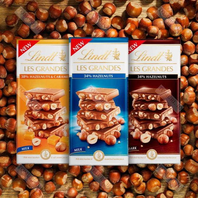 

Coklat Lindt Les Grandes Chocolate Hazelnut Caramel Dark Milk Almond