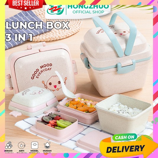 Lunch Box Set Anak Sekolah Paper Stainless Steel 1 Anti Tumpah Kotak Makan Lengkap Murah Tk Free Bot