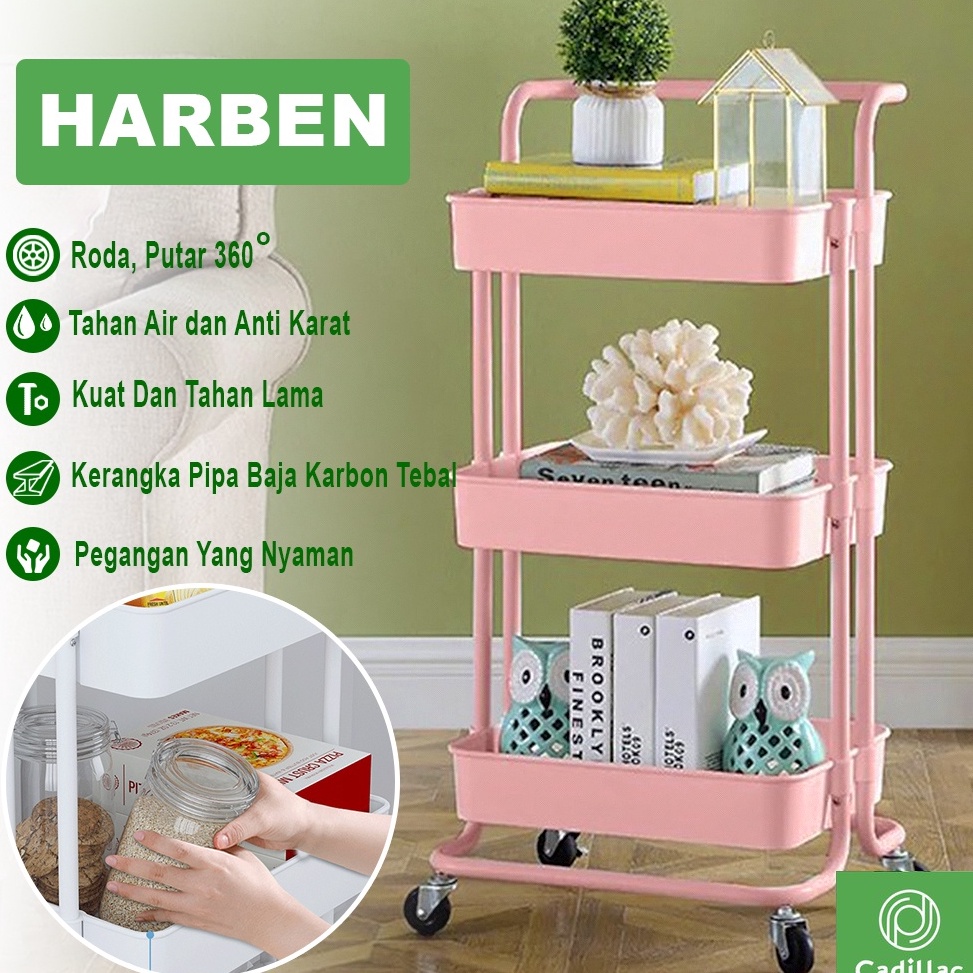 Paling Laris.. Cadillac Harben Troli Salon Rak Penyimpanan Dapur Susun Serbaguna CDLC0001