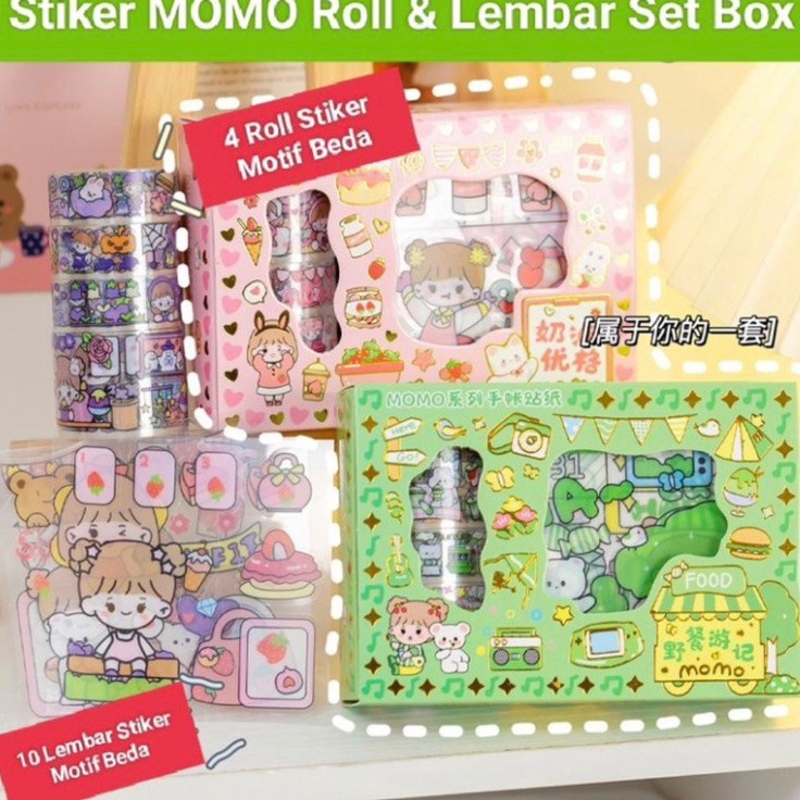 

ORIGINAL% BELLA - STIKER ROLL MOMO KOREA 2D SET BOX 4 ROLL + 10 LEMBAR / WASHITAPE SOLATIP ISOLASI MOMO STICKER VIRAL AESTHETIC
