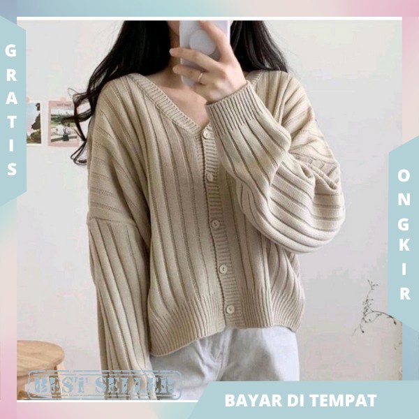 Cardigan Bahan Lembut Kiyowo Blazer Rajut Cewek Outerwear Polos Lengan Panjang Long Cardygan Kekinia
