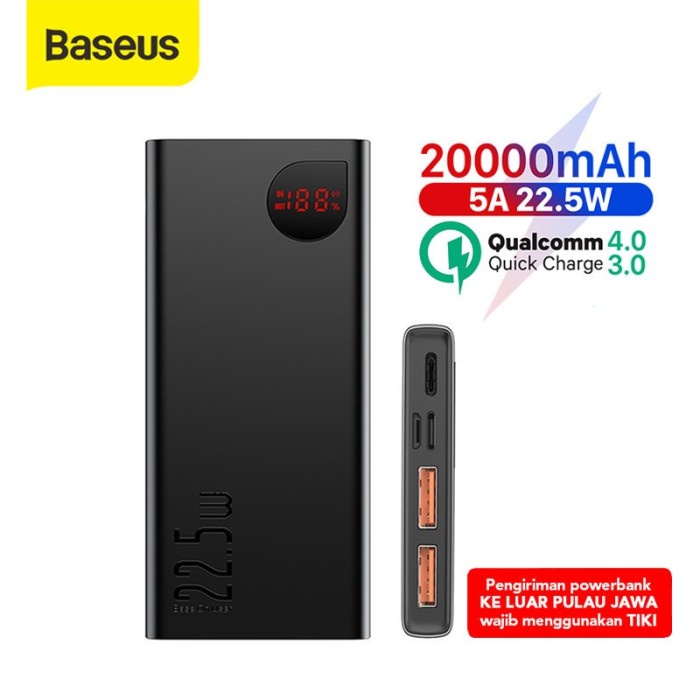 Terlaris Power Bank Baseus Adaman Metal Digital Display Quick Charge 20000Mah
