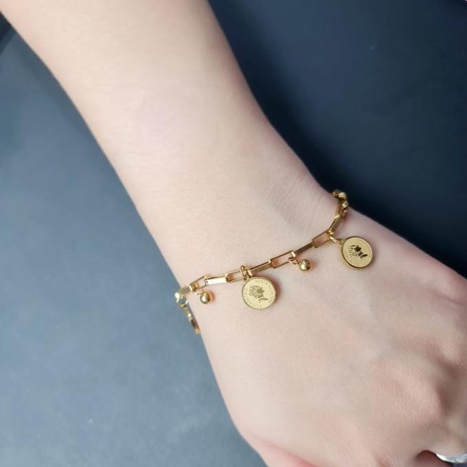 gelang tangan wanita titanium rantai choker koin elizabeth anti karat