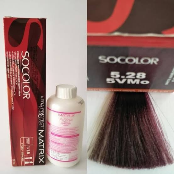 paket cat matrix socolor 5.28 5Vmo violet mocha light brown + oxydant